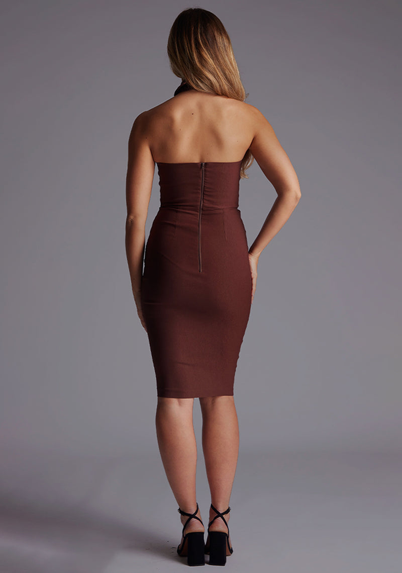 knee length dresses for ladies Cassandra Black High-Neck Long-Sleeve Midi Dress – Club L London