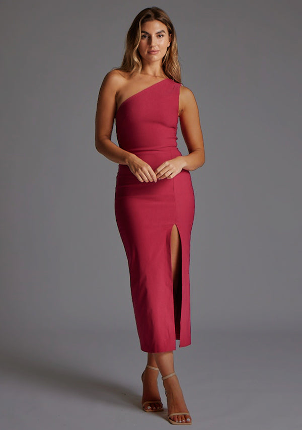 Gianna | One Shoulder Raspberry Midaxi Dress
