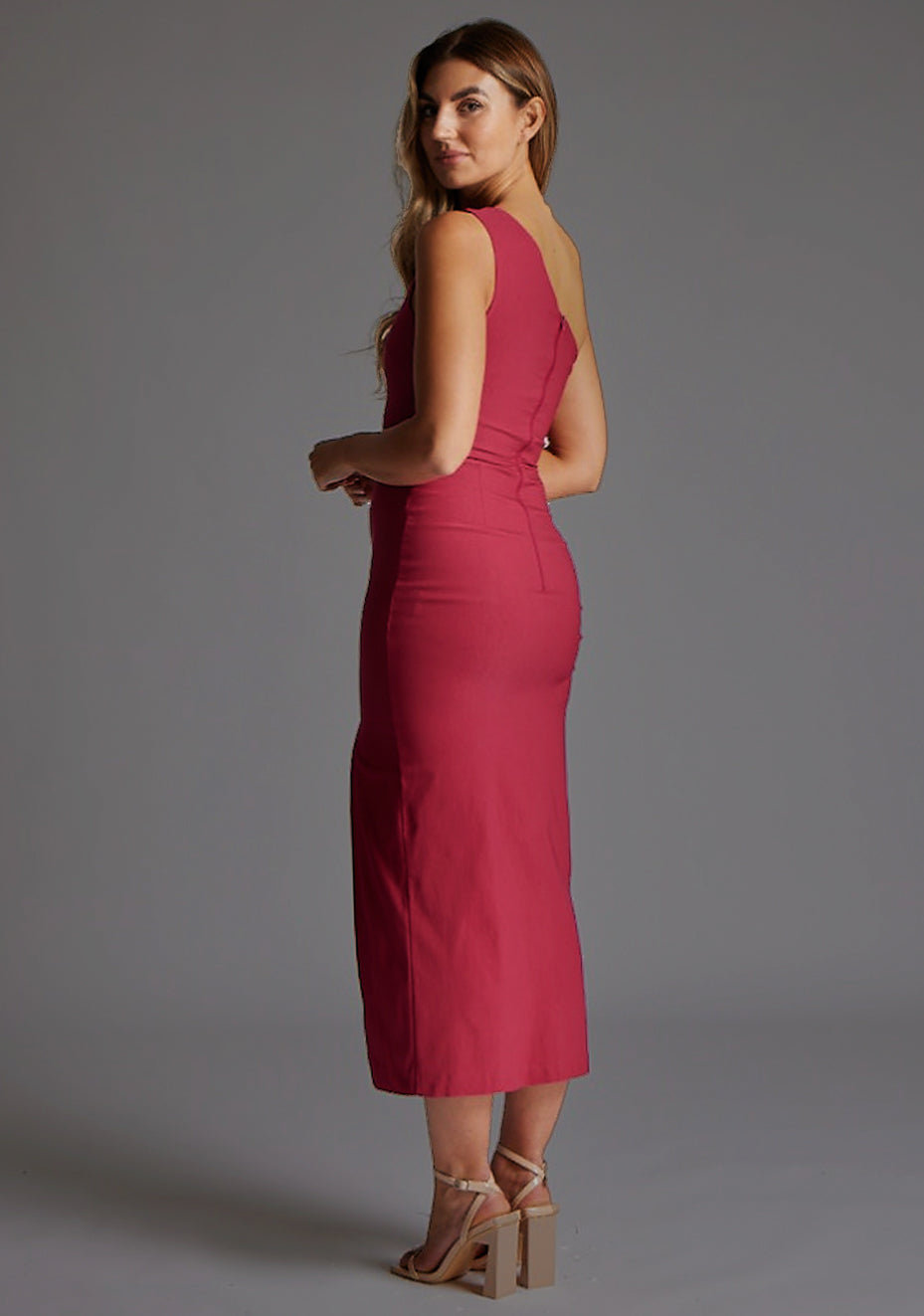 Gianna | One Shoulder Raspberry Midaxi Dress