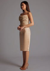 Lisa | Spaghetti Cami Strap Satin Champagne Midi Dress Lisa | Spaghetti Cami Strap Satin Champagne Midi Dress