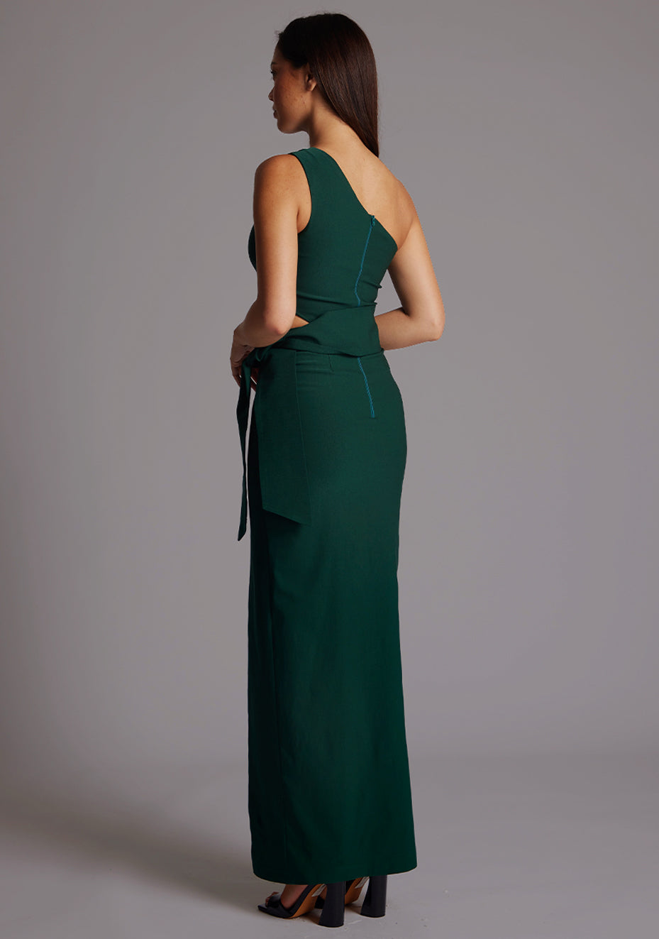 Lisbeth | One Shoulder Forest Green Maxi Dress With Thigh Split
