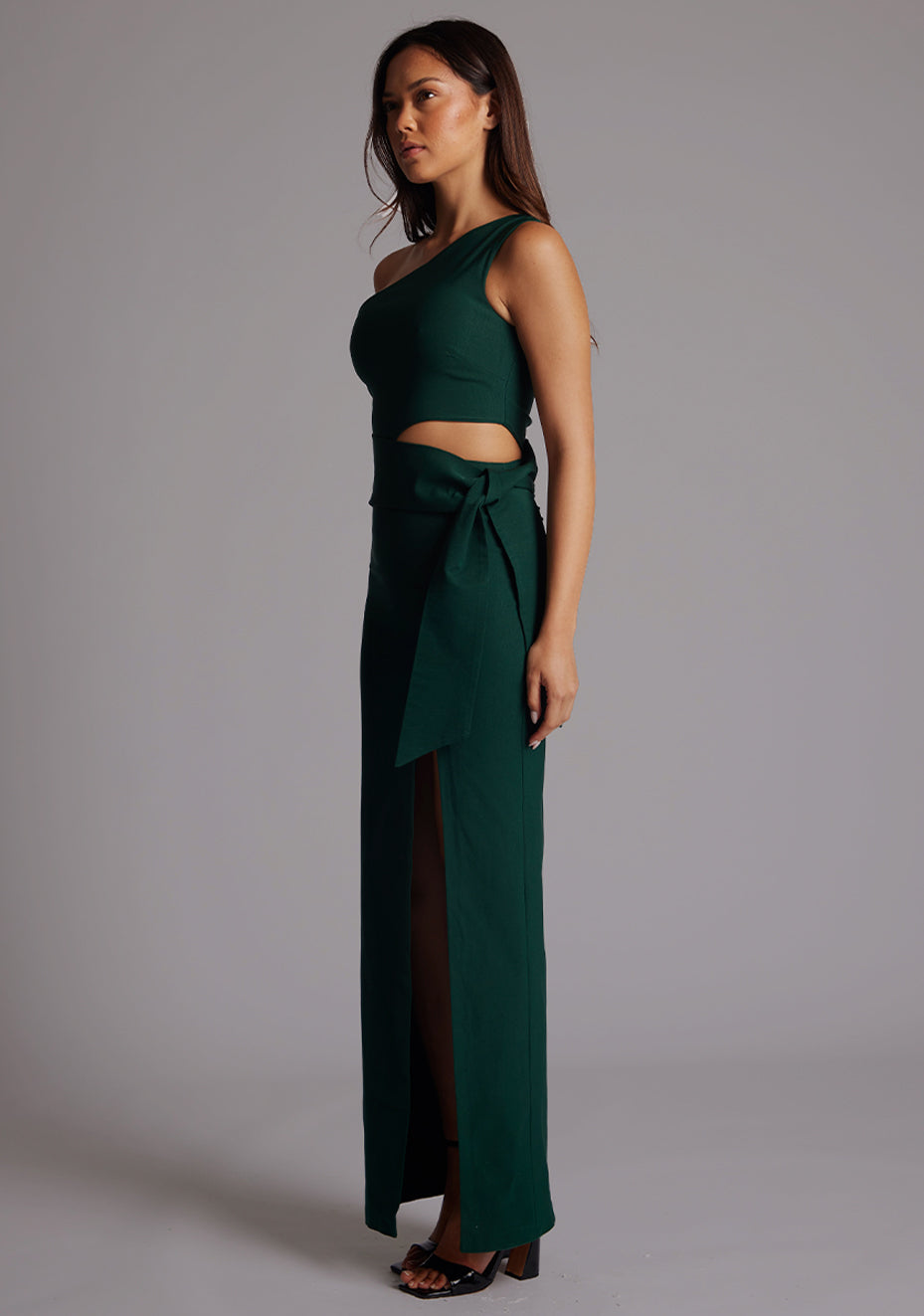Lisbeth | One Shoulder Forest Green Maxi Dress With Thigh Split