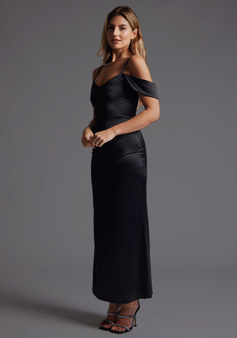bardot satin maxi dress Elisan Lace Satin Maxi Dress