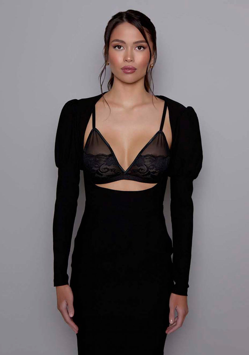 low cut black midi dress Jennine Lace-Up Back Midi Dress Black