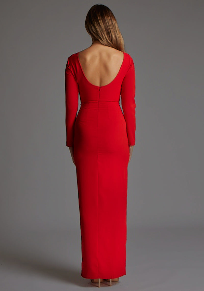 Mandy | High Neck Long Sleeve Maxi Dress - Red Mandy | High Neck Long Sleeve Maxi Dress - Red
