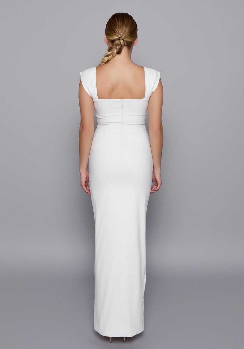 ruched ivory dress Karen Millen Petite Boucle Tailored Ruched Detail Midi Dress in Ivory