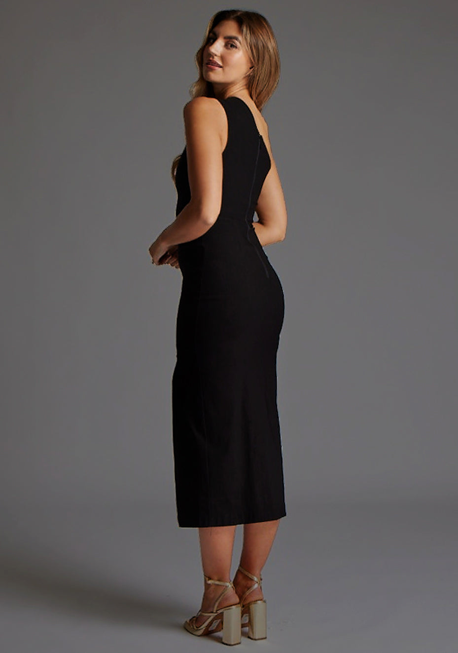 Ollie | One Shoulder Cut Out Black Midaxi Dress With Thigh Split