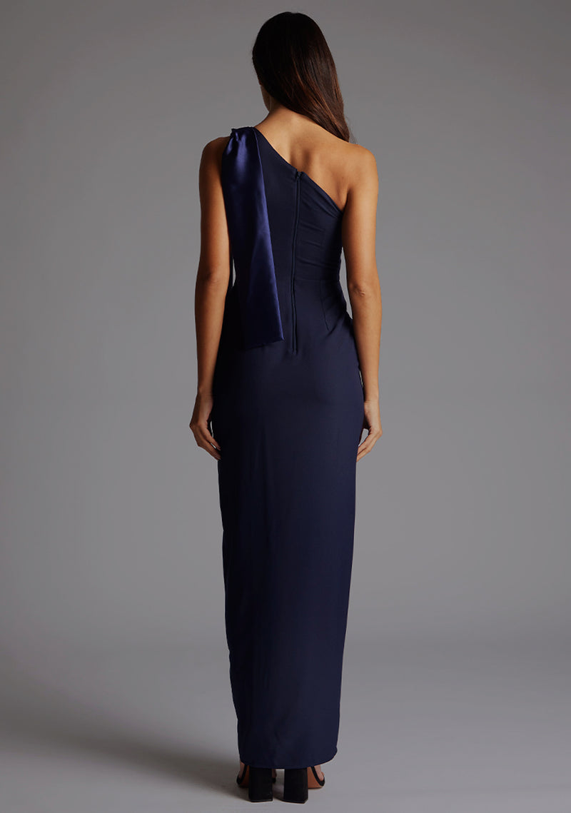 Olympia | One Shoulder Navy Maxi Dress With Satin Drape Detail Olympia | One Shoulder Navy Maxi Dress With Satin Drape Detail