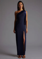 satin padded drape maxi dress Satin Padded Drape Maxi Dress for Wedding Guests