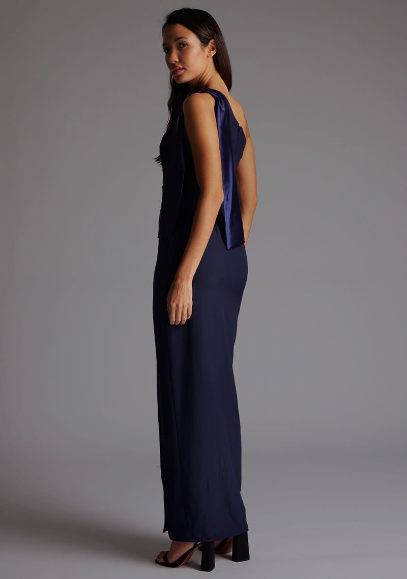Olympia | One Shoulder Navy Maxi Dress With Satin Drape Detail Olympia | One Shoulder Navy Maxi Dress With Satin Drape Detail