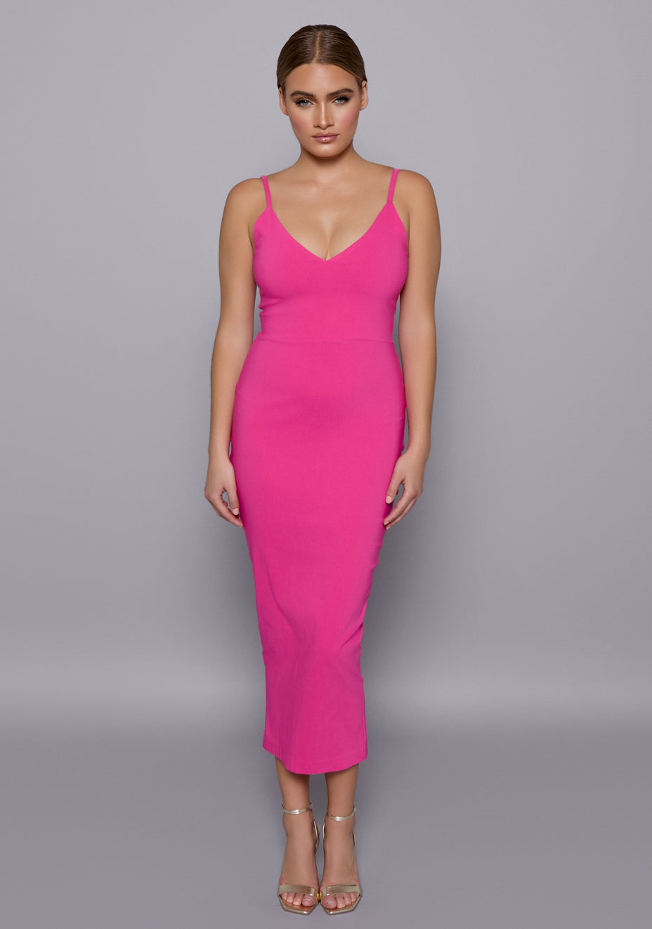 Rea | Plunge Neck Bodycon Cerise Midaxi Dress 10 / Cerise Rea | Plunge Neck Bodycon Cerise Midaxi Dress 10 / Cerise