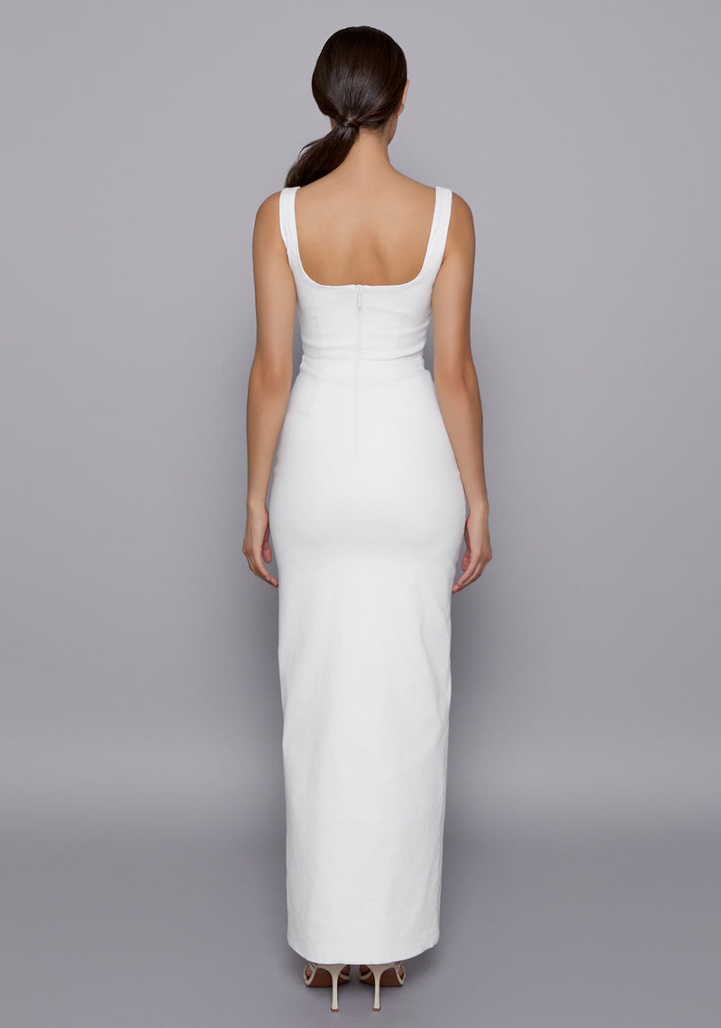 Ria | Square Neck Bodycon Ivory Maxi Dress 8 / White