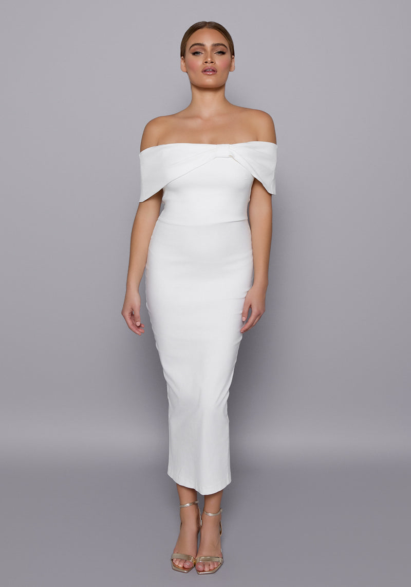 Sarah | Bardot Bodycon Midaxi Dress - Ivory