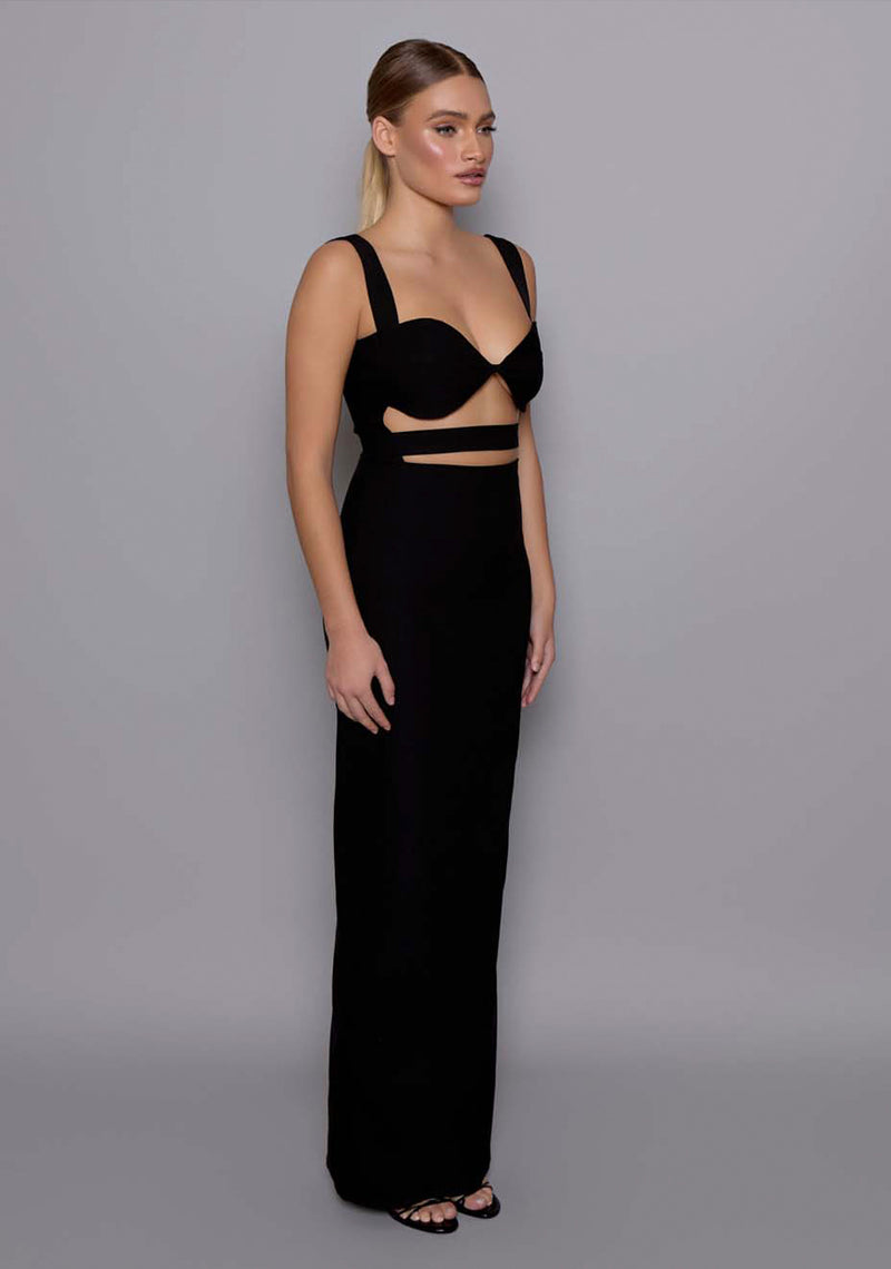 black maxi dress with cut out sides Solene