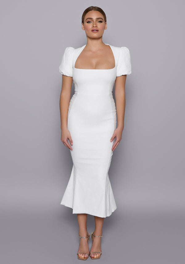 midi engagement dress Queendancer Women Ivory Chiffon Midi Engagement Dress with Slit Pleated V-Neck A Line Rehearsal Dinner Dress with Sleeves queendancer