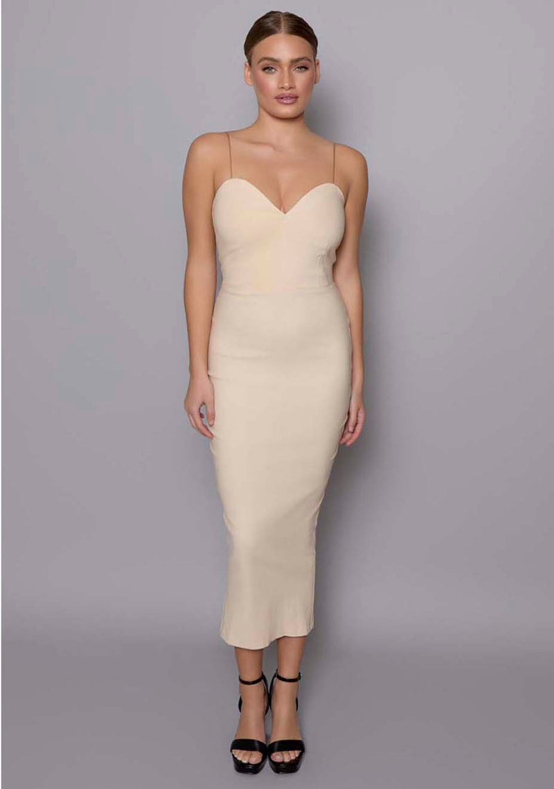 Viola | Cami Strap Plunge Stone Midaxi Dress 12 / Beige Viola | Cami Strap Plunge Stone Midaxi Dress 12 / Beige