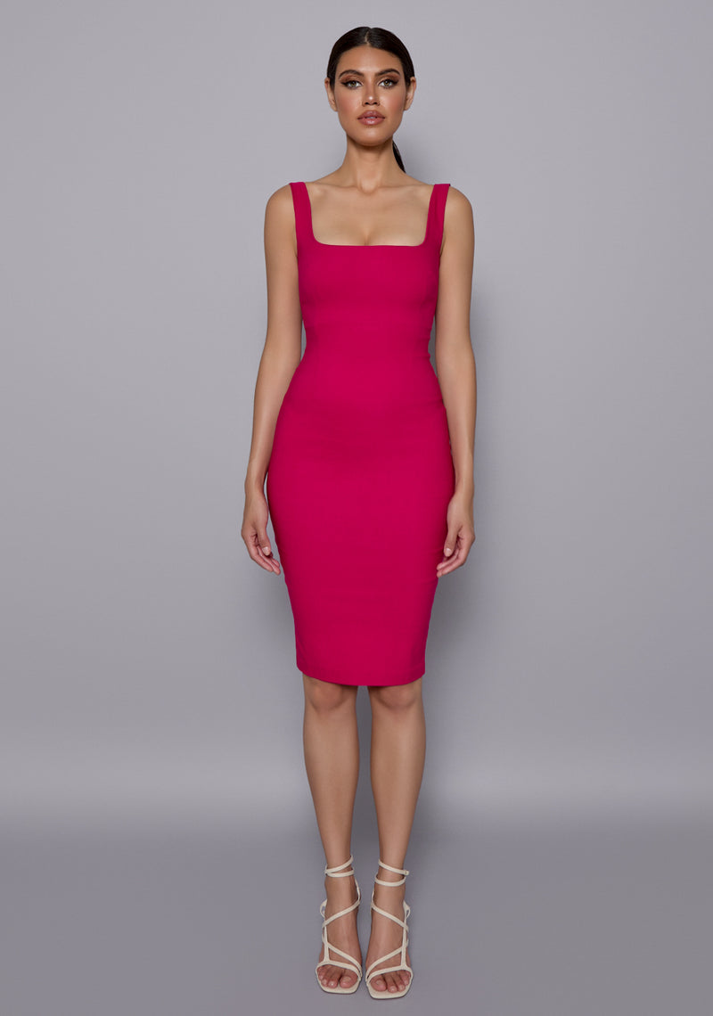Zada | Square Neck Cerise Midi Dress 8 / Cerise Zada | Square Neck Cerise Midi Dress 8 / Cerise