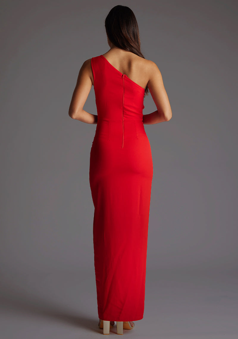 Verity | One Shoulder Cut Out Red Maxi Dress Verity | One Shoulder Cut Out Red Maxi Dress