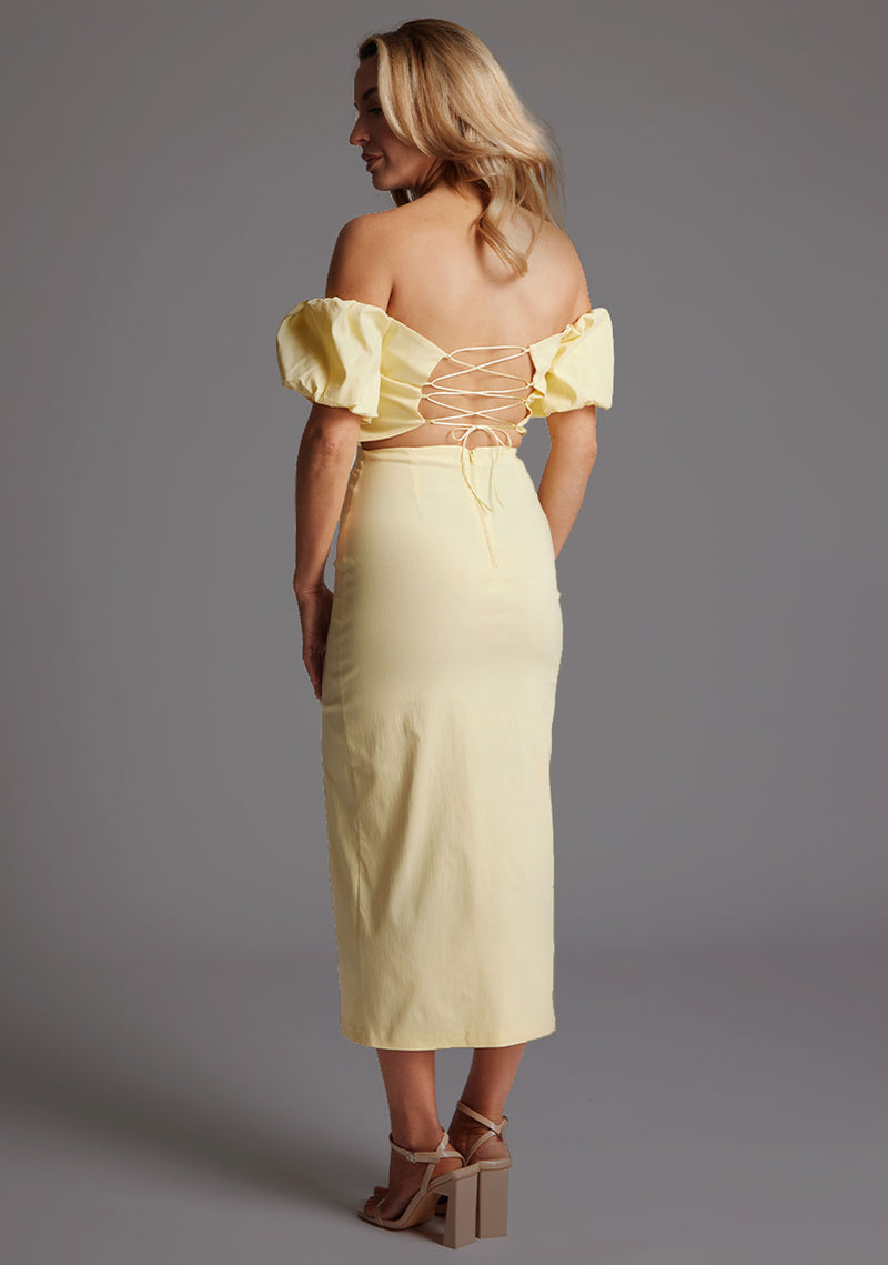 bardot yellow dress River Bent Over in a size-eu-41-9-5-10 Size:Extra Large-48-TagXL or evening outings