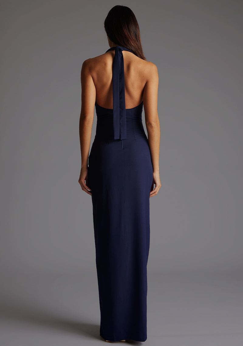 Sedona | Halterneck Navy Maxi Dress With Front Split 14 / Navy Sedona | Halterneck Navy Maxi Dress With Front Split 14 / Navy