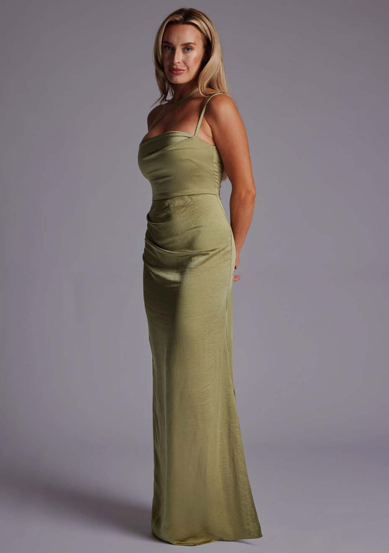 princess polly baby blue dress Sheath-Column Maxi Luxe Satin Bridesmaid Dress Split Ruched Wedding Guest Dress COCOMELODY CS0599BM, Steel Blue
