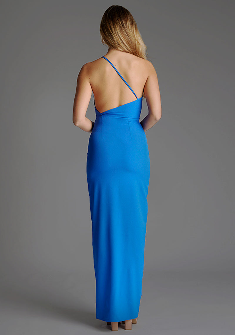 cobalt blue cocktail dress Vesper Viva one shoulder open back maxi dress in Cobalt 10 / Cobalt