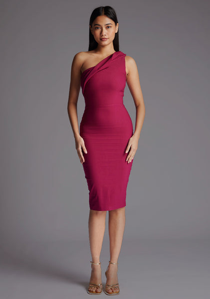 Xyla | One Shoulder Bodycon Berry Midi Dress Xyla | One Shoulder Bodycon Berry Midi Dress