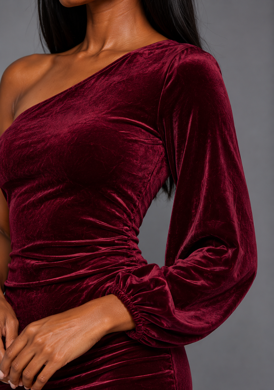 Loxley | One Sleeve Burgundy Velvet Mini Dress
