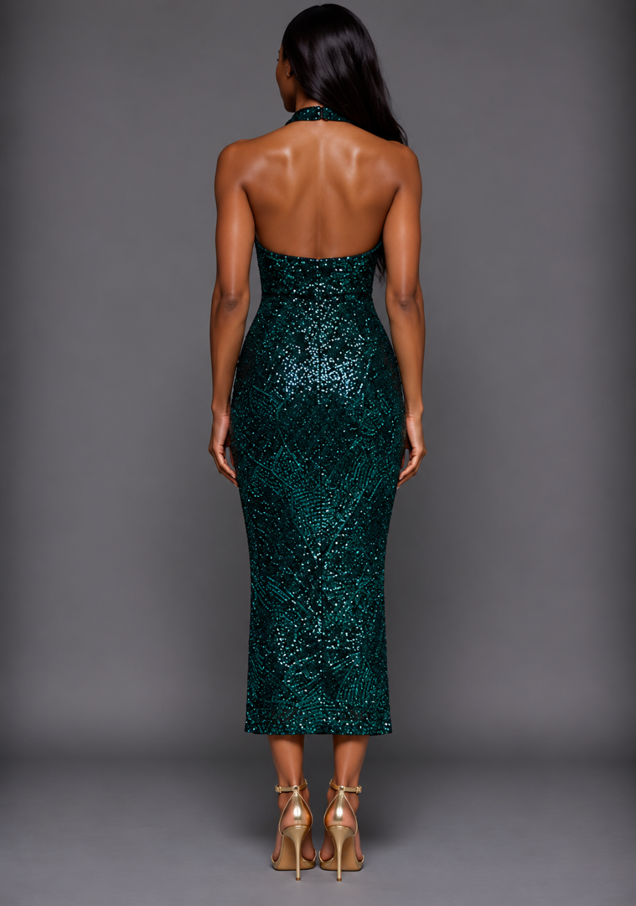 Ritz | Halter Neck Green Sequin Midaxi Dress