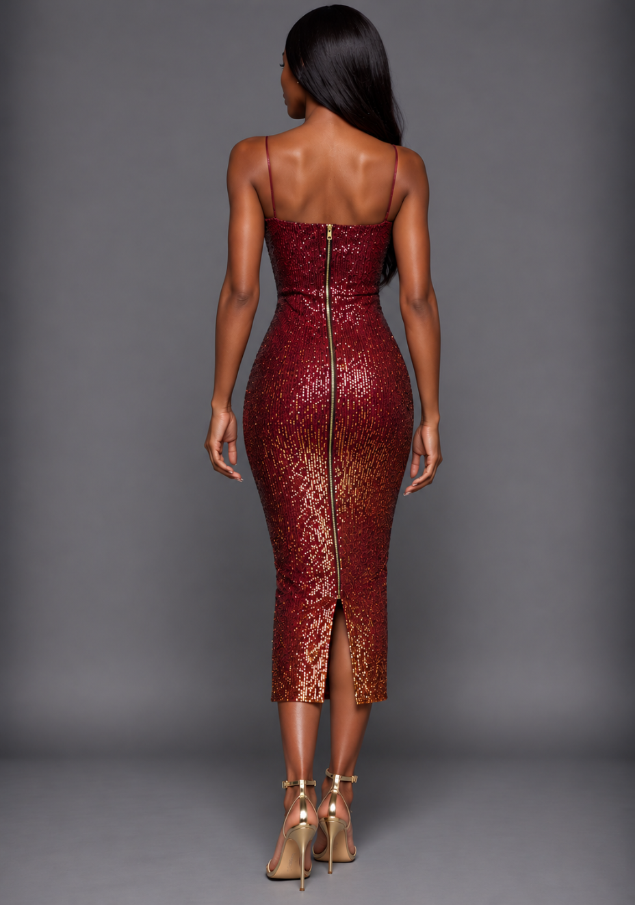 Viola | Sweetheart Wine Ombre Sequin Midaxi Dress